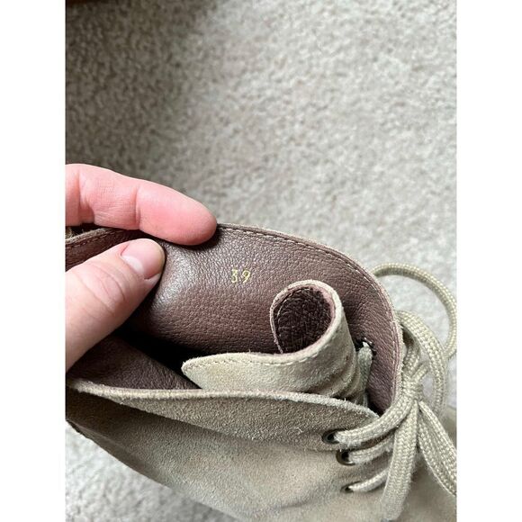 Serafini Etoile Shoes Italian Suede Wedge lace booties color Tan beige size 9 - Picture 8 of 11